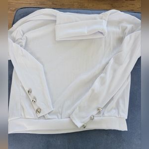 La Mode White Ribbed Button-Accent Turtleneck Women's Size L NWT